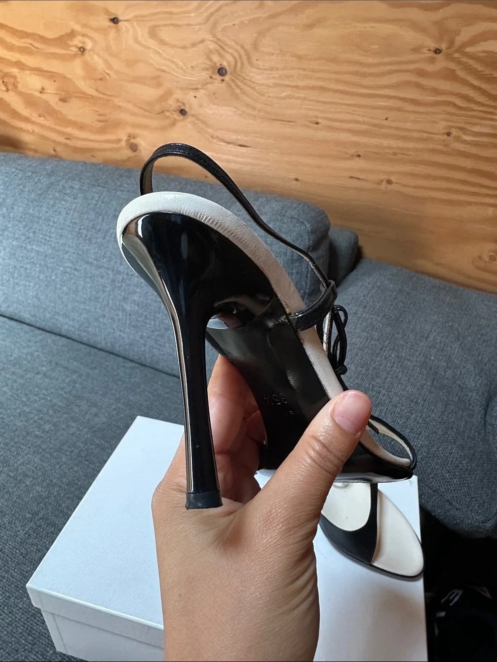 Sergio Rossi Black and White Slingback Leather Heels